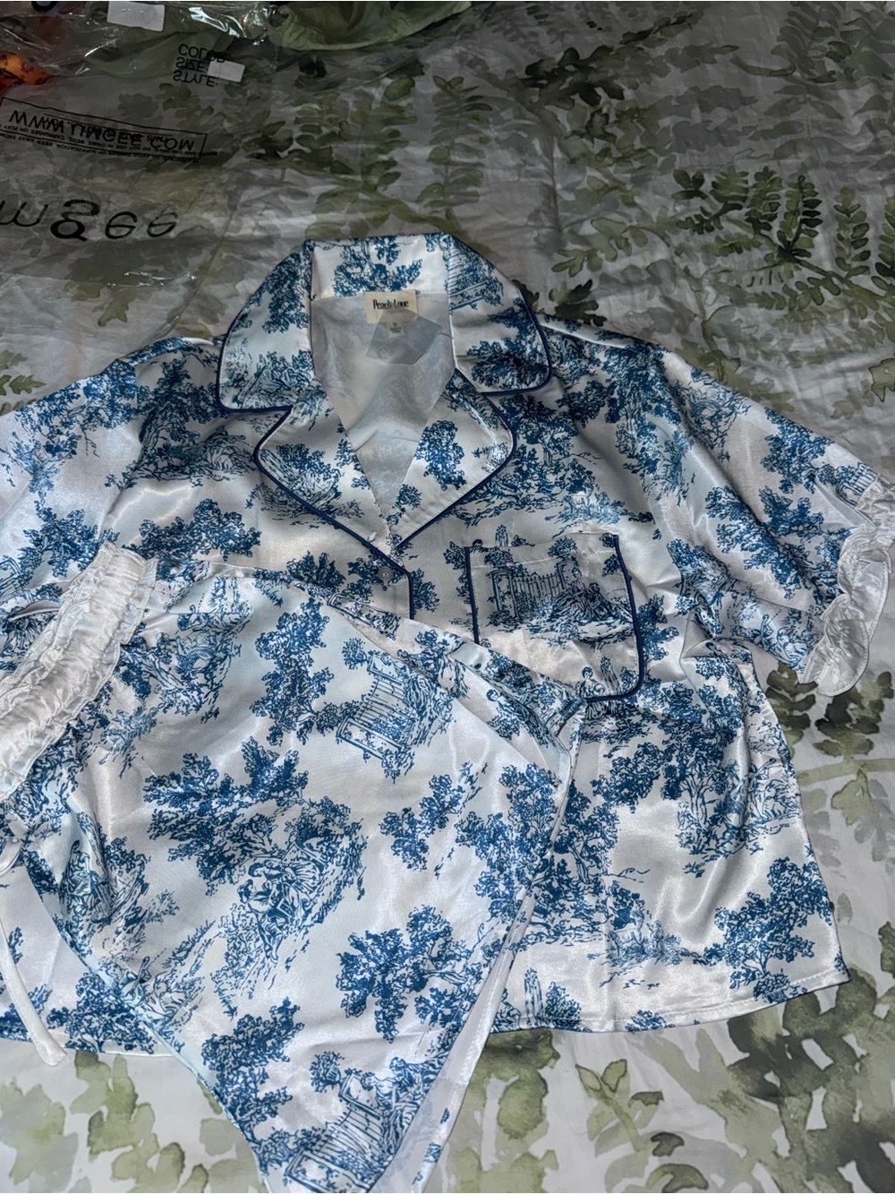 New Women's Blue Toile Short Pajama Set SZ MD - Picture 8 of 12